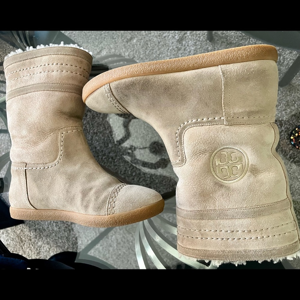 Tory Burch suede boots with Shearling lining for warmth!